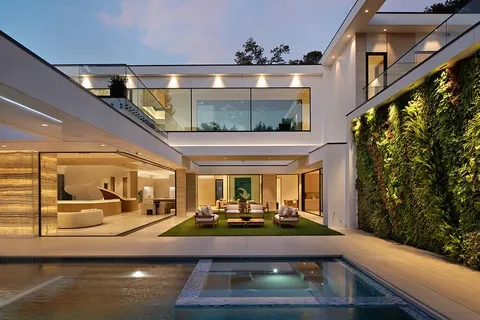 a view of a balcony with couch