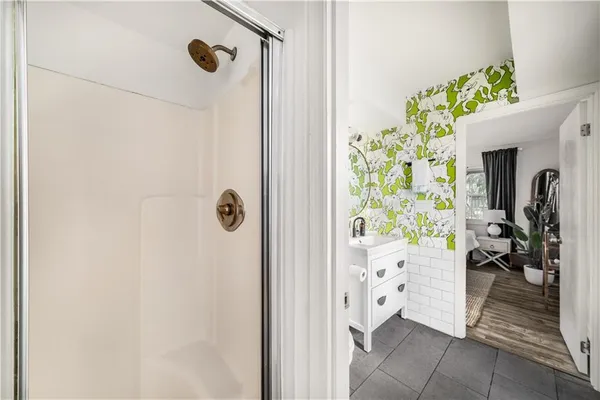 a bathroom with a shower
