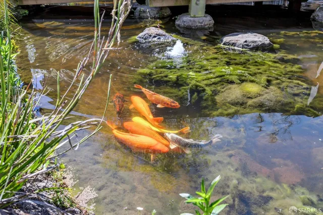 a view of a balcony with wooden floor