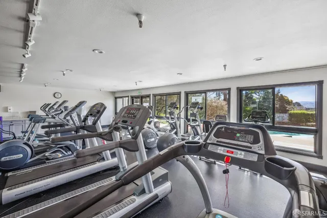 a view of a room with gym equipment