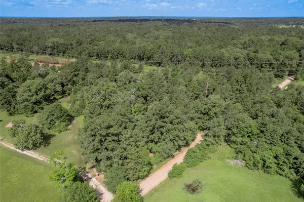 a view of a field with trees in the background