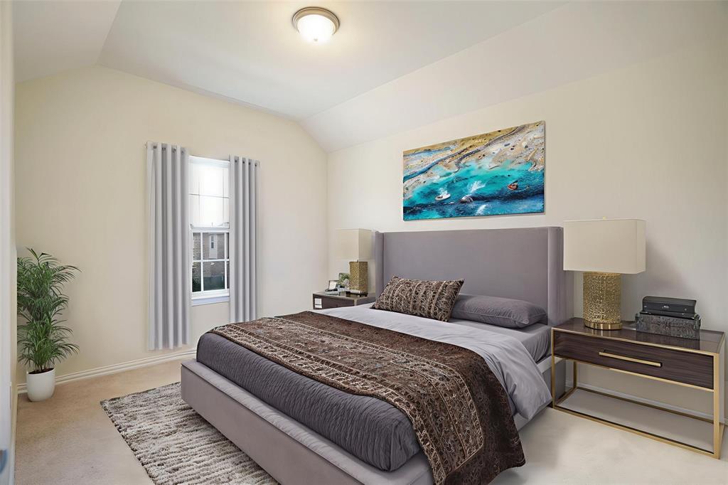 6049 Iron Creek Road Fort Worth, TX 76137 - Photo 19 of 30 a bedroom with a large bed and a potted plant
