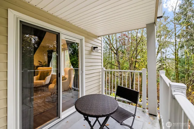a view of a balcony from door