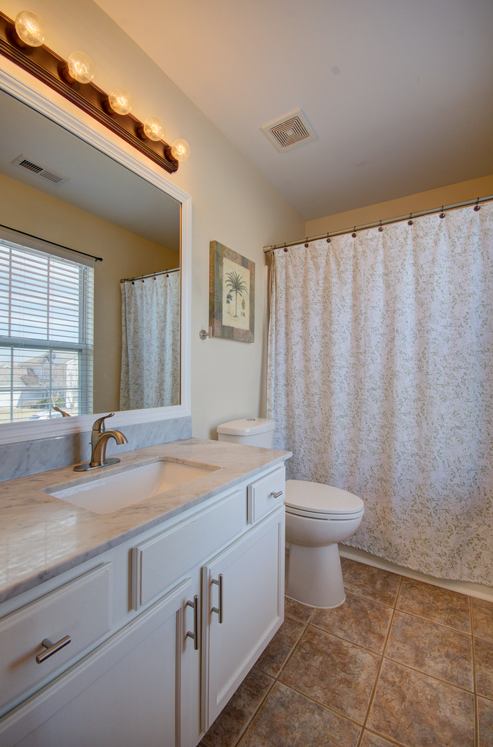 1504 Bluestem Lane Minooka, IL 60447 - Photo 17 of 27 a bathroom with a granite countertop sink and a mirror