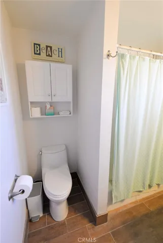 a white toilet sitting next to a shower curtain