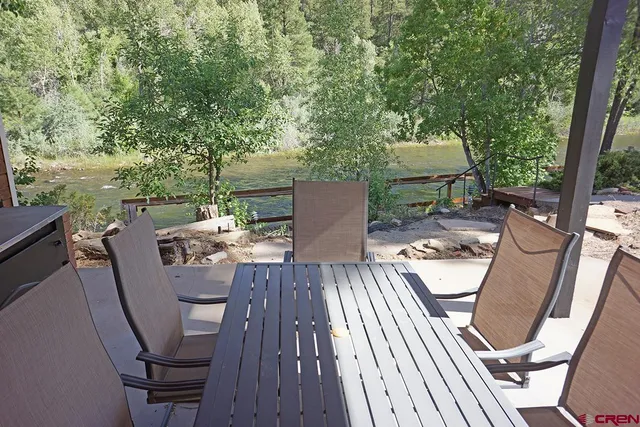 an outdoor space with seating