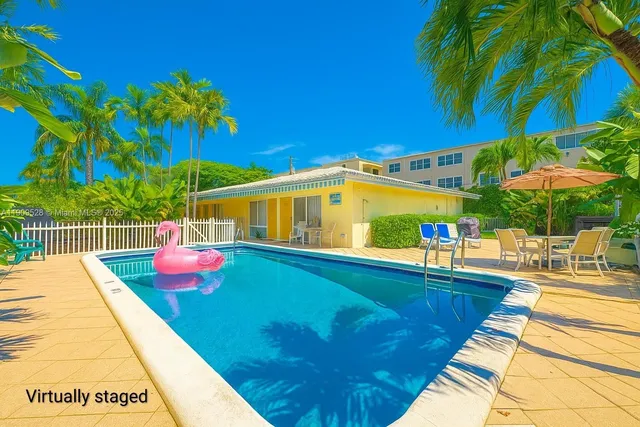 a view of a swimming pool with a patio