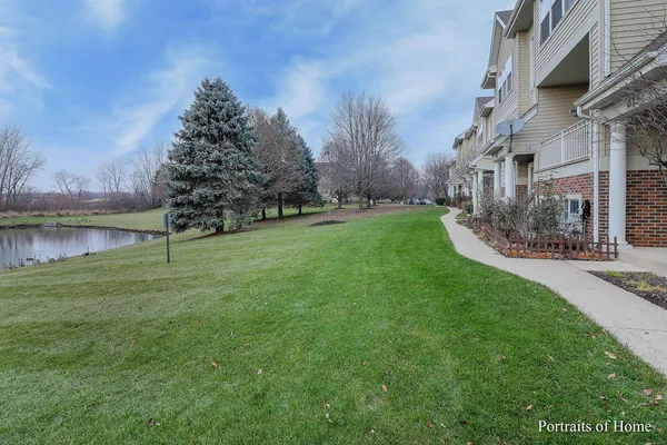 a view of a big yard next to a building