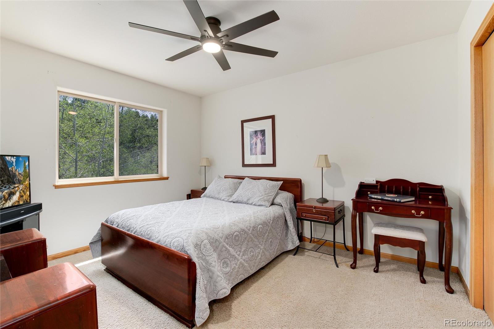 1211 Hughesville Road Black Hawk, CO 80422 - Photo 23 of 39 a bedroom with a bed and a chandelier