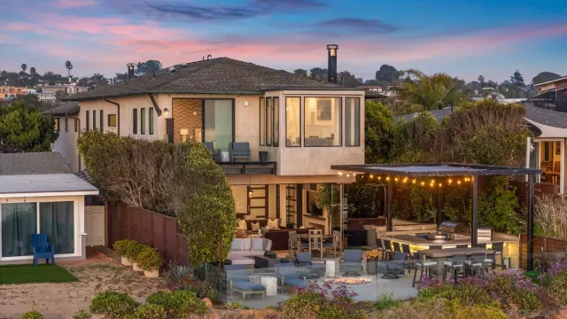 a view of a street with an ocean view