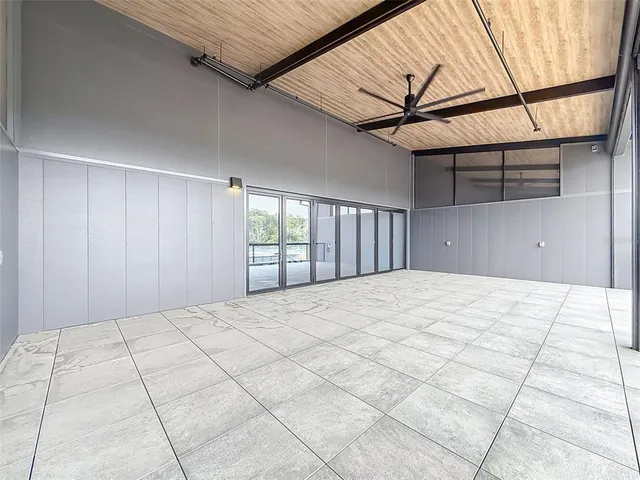 a view of a fireplace with windows