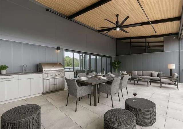 a view of a balcony with car parked