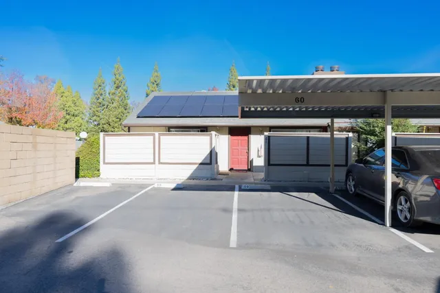 a view of a swimming pool with an outdoor space