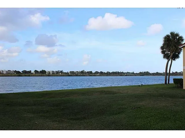 a view of a lake and a yard