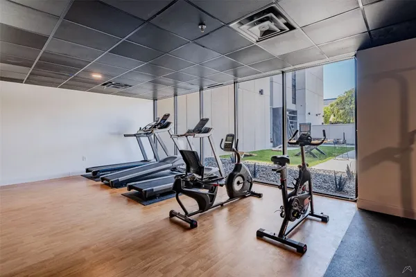a view of a room with gym equipment