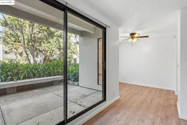 a view of a balcony from a window