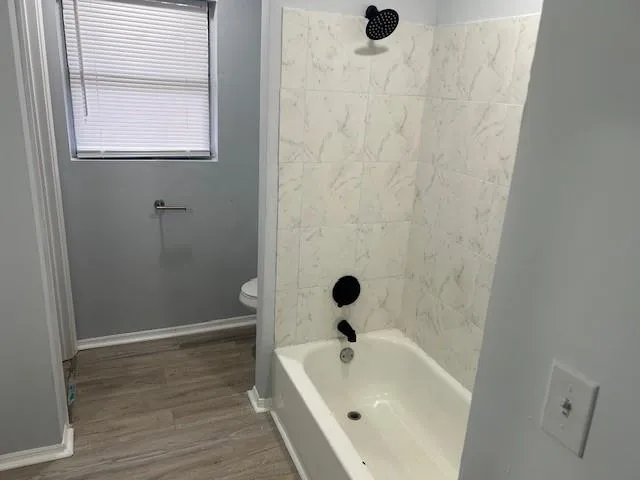 a bathroom with a bathtub