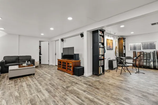 a living room with furniture and a couch