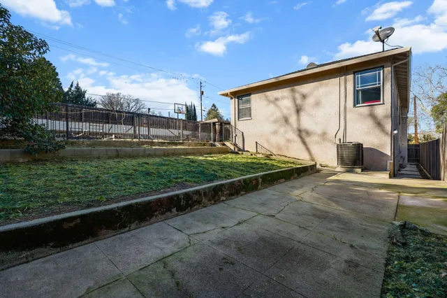 an outdoor space with seating space