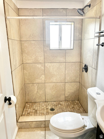 570 250 East Parowan, UT 84761 - Photo 10 of 27 Shower stall featuring large format beige wall tiles and a mosaic tile shower pan