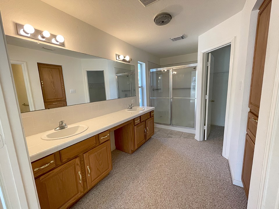 1111 Pine Ranch Road Seguin, TX 78155 - Photo 28 of 50 Primary bath has double sinks, shower, vanity area, walk-in closet.