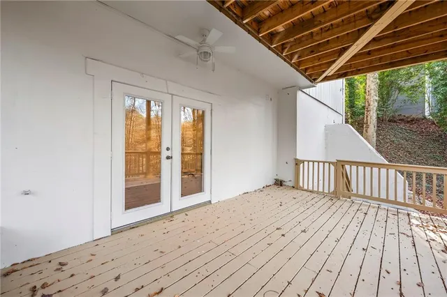 a view of a house with a wooden floor