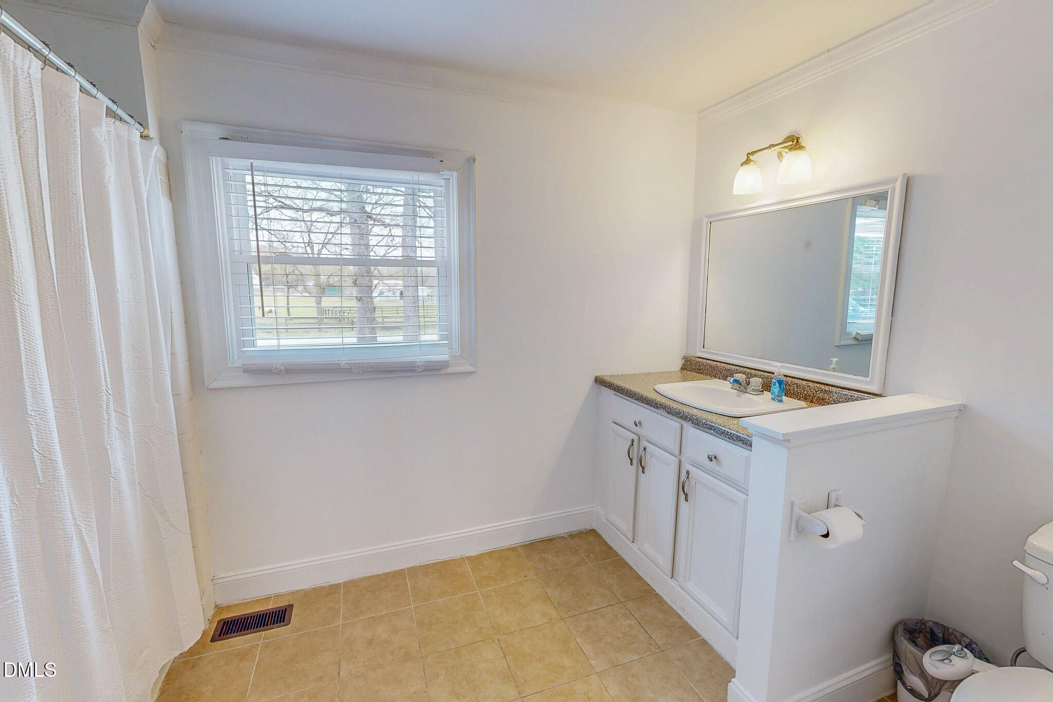 220 Bacon Road Rougemont, NC 27572 - Photo 24 of 42 a bathroom with a granite countertop sink and a mirror