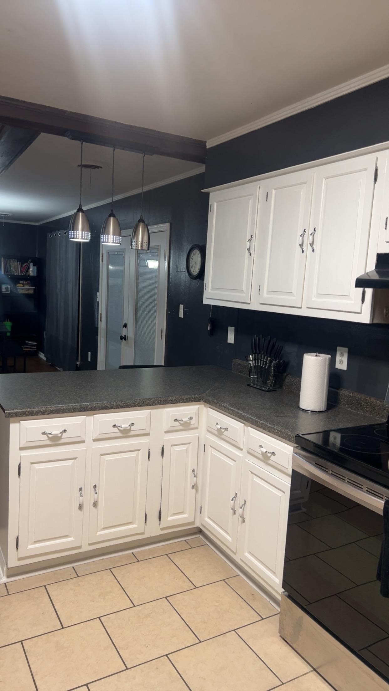 332 Waits Road Burlison, TN 38015 - Photo 6 of 11 a kitchen with granite countertop white cabinets and black appliances