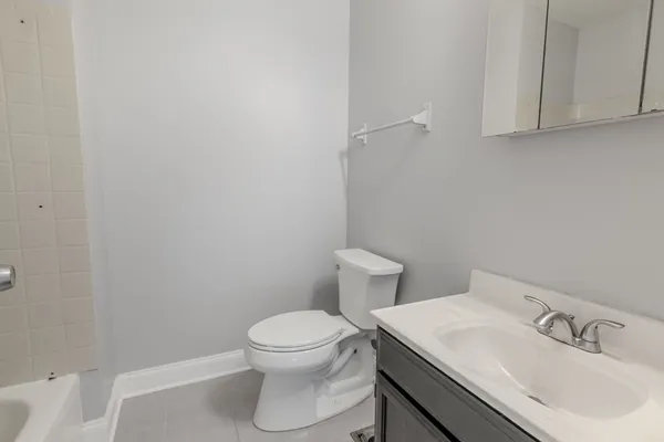 a bathroom with a bathtub