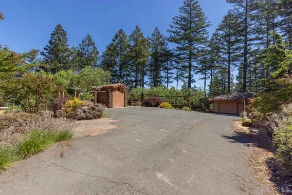 a front view of a house with a yard and trees