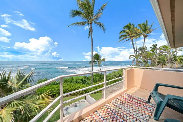 a view of balcony with a potted plant