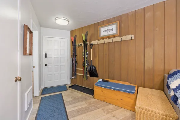 a view of a hallway with closet