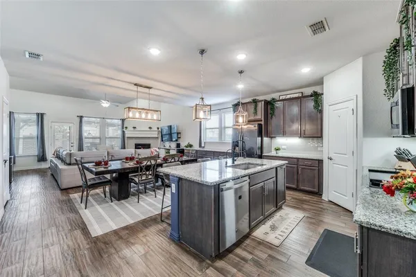 a kitchen with lots of counter top space