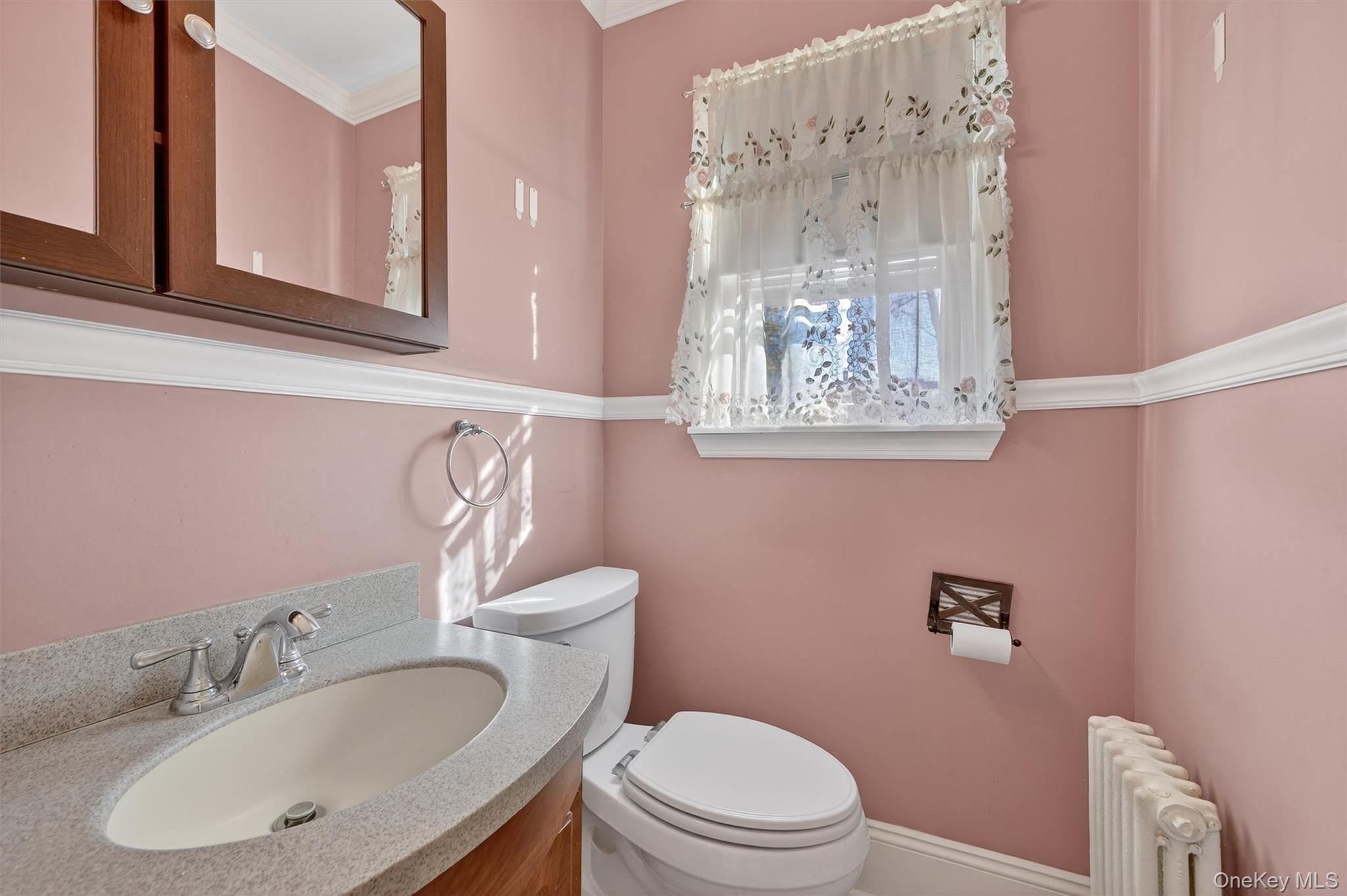165 Wayne Avenue Suffern, NY 10901 - Photo 24 of 38 Half bath with vanity, crown molding, and radiator