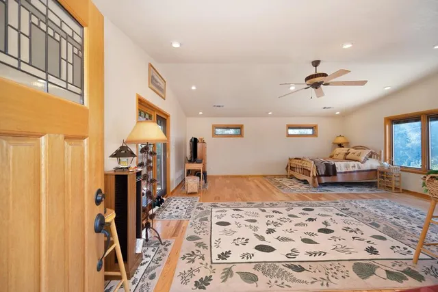 a backyard of a house with lots of green space