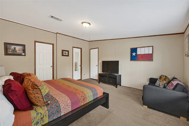 a bedroom with a bed and a couch