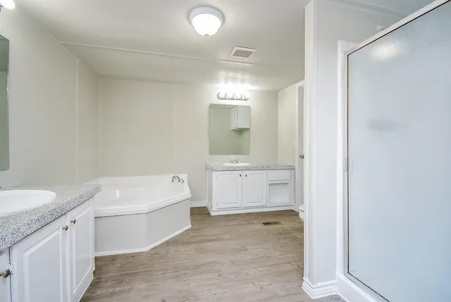 a bathroom with a bathtub