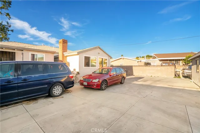 a view of a garage with a patio