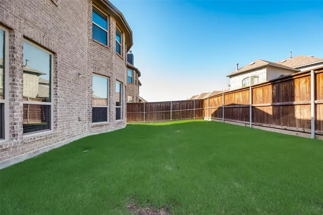 a view of a backyard with plants and large tree