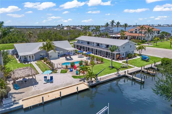 a view of a park with palm trees