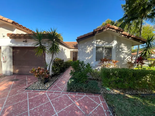 a view of a park with large trees