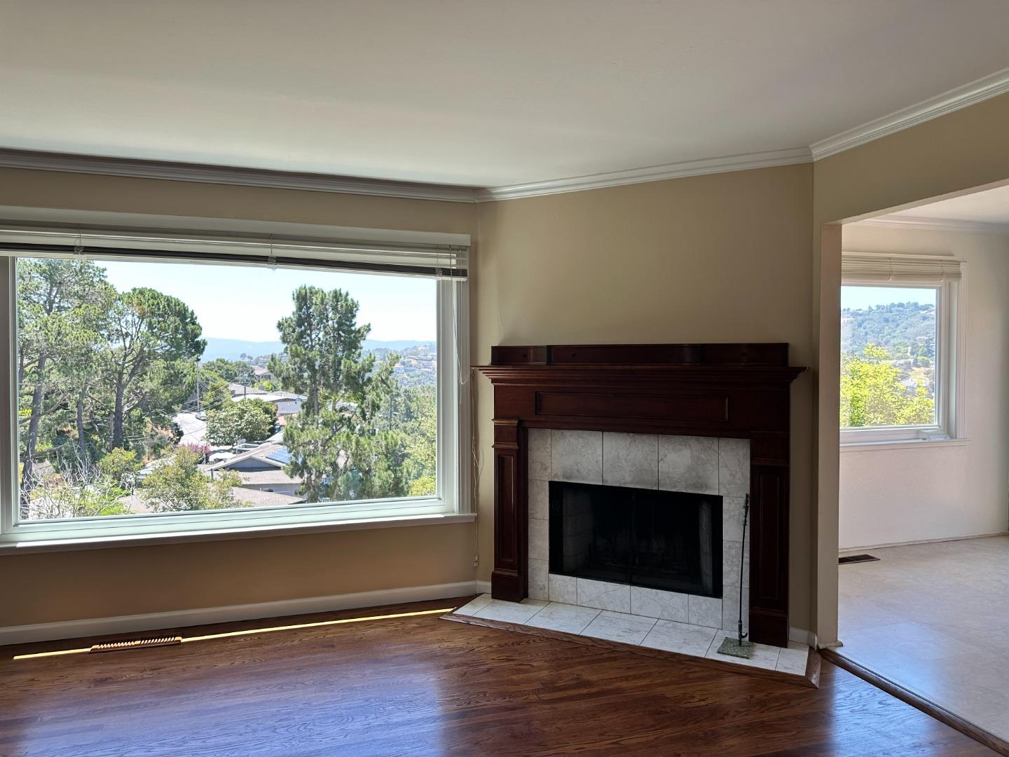 46 Arch Lane San Carlos, CA 94070 - Photo 7 of 22 an empty room with wooden floor a fireplace and windows