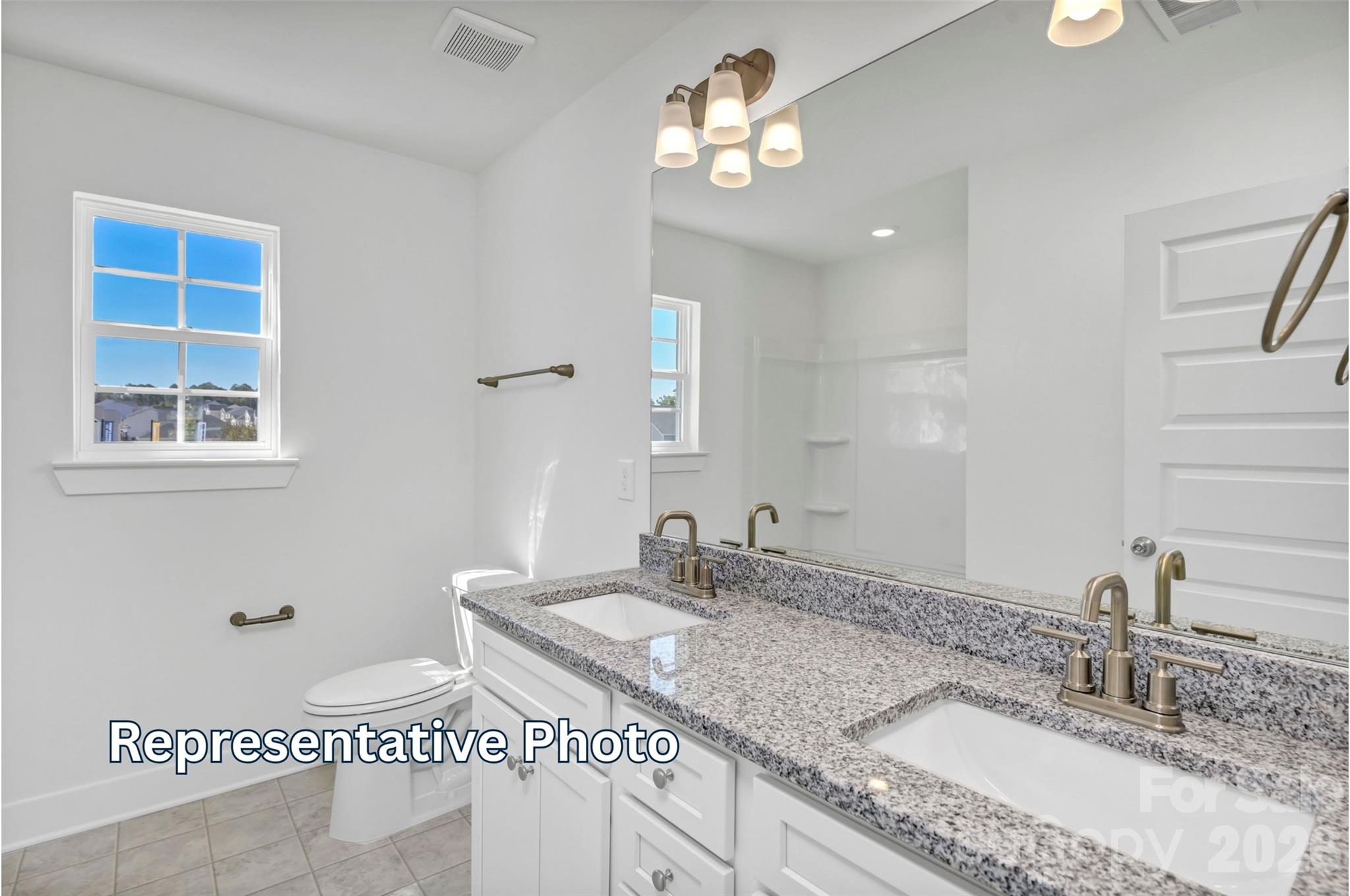 13115 Foxberry Road Charlotte, NC 28213 - Photo 19 of 20 a bathroom with double vanity sinks a vanity a lamp and a mirror