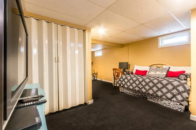 a living room with a couch and a table