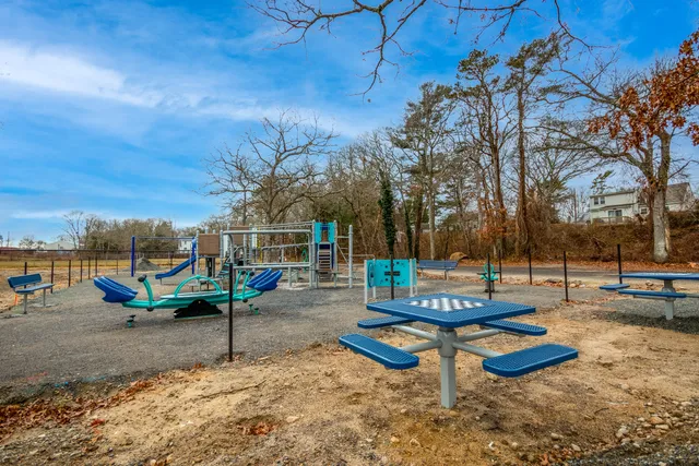 a view of a park with slide