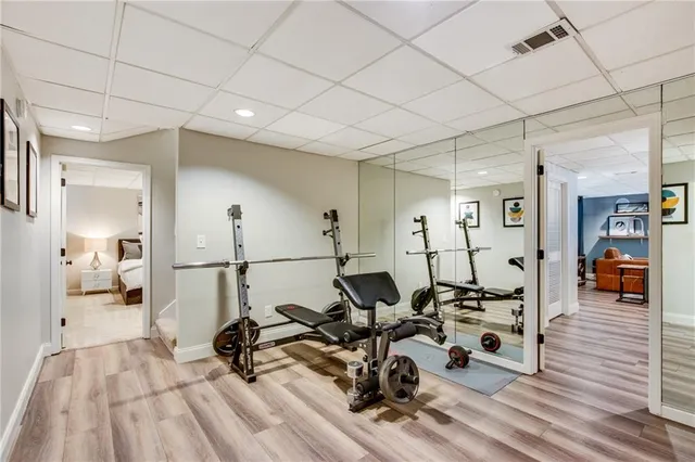 a view of a room with gym equipment