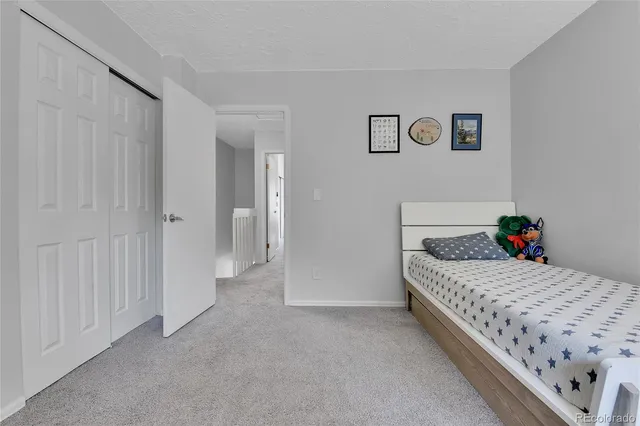 a bedroom with a bed and painted walls