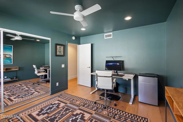 a workspace with furniture