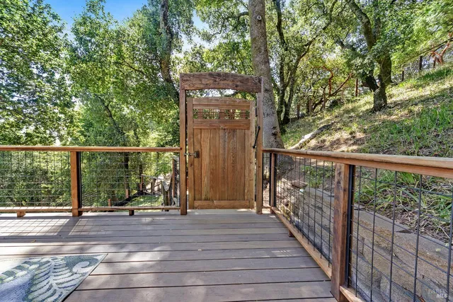 a view of a pathway with a wrought fence