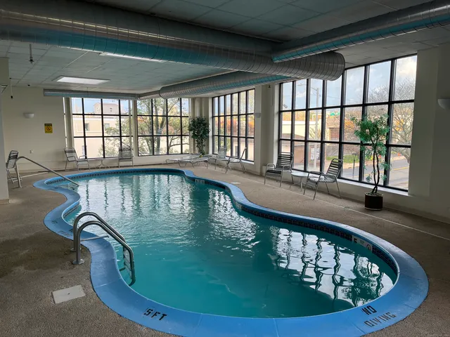 a water heater on a table in a lobby